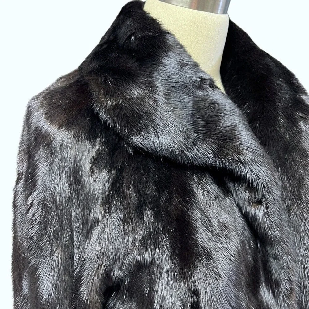 Mob wife Flemington Furs Mink Fur Ranch Natural Blk Mint Sz S/M Matching Hat vtg - Picture 12 of 16